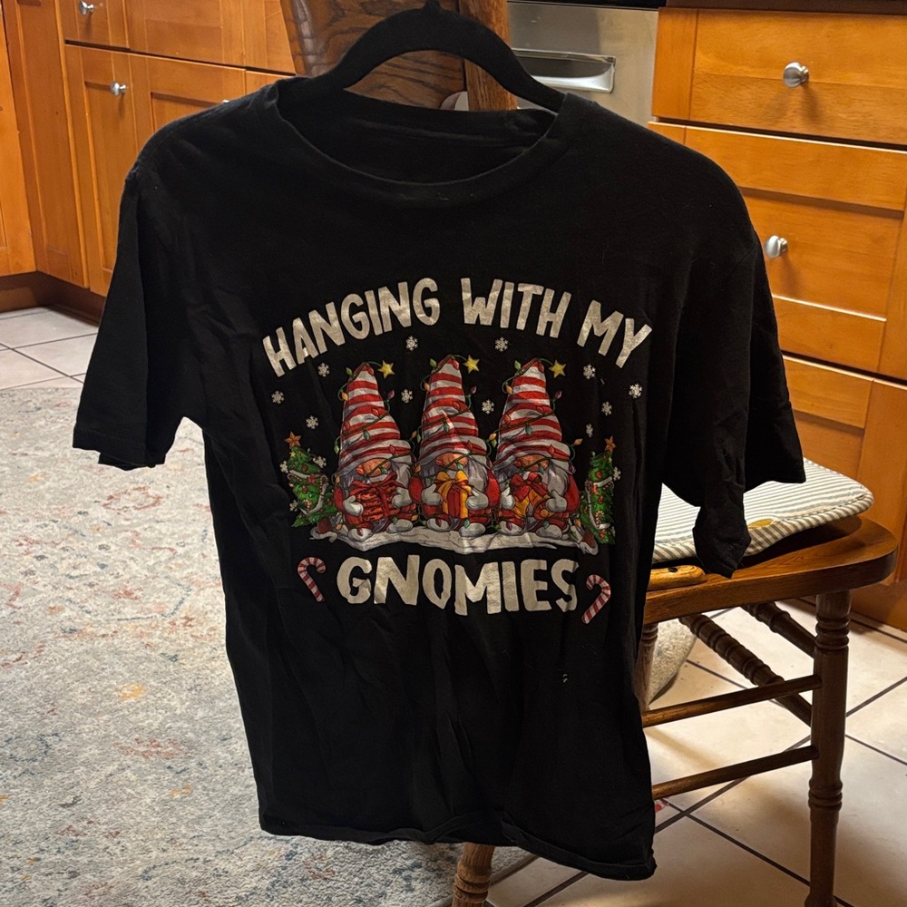 Black Graphic T-Shirt with Gnomes
